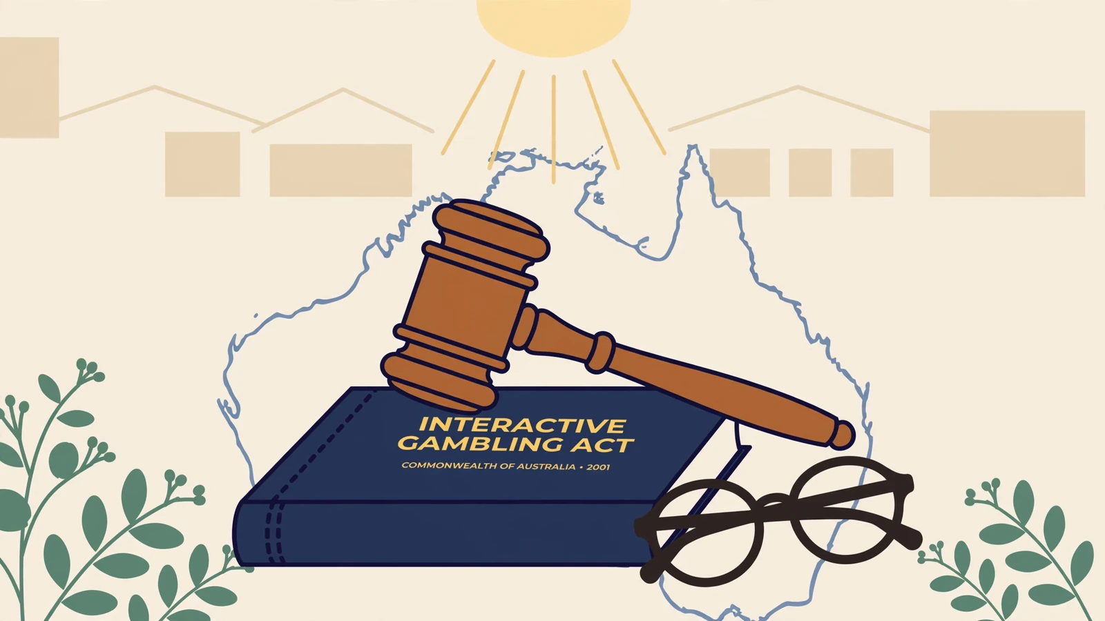 Legal gavel and statute book symbolizing Australian gambling law.